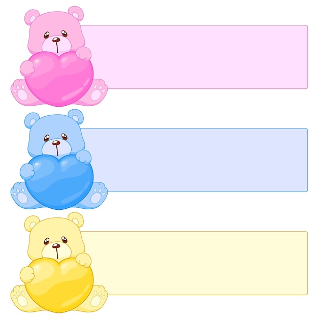 Teddy bear with heart in three color variations