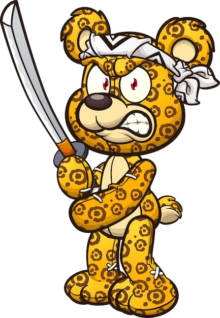 Вектор Плюшевый мишка с рисунком ягуара с мечом в платке