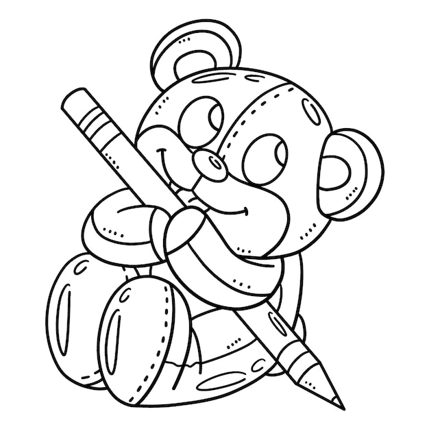 Vector teddy bear with pencil isolated coloring page