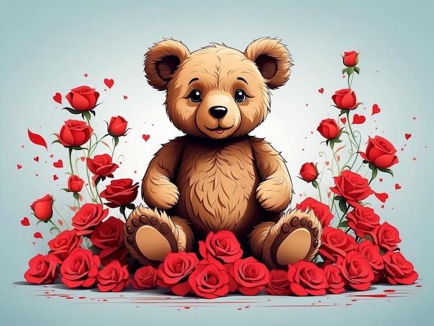 Teddy circled by flowers vector