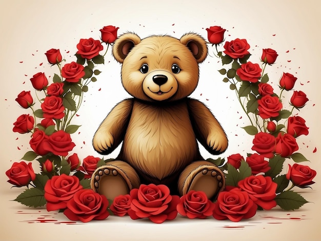 Teddy circled by flowers vector