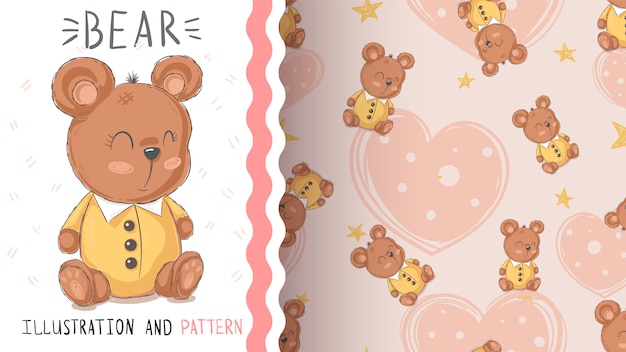 Vector teddy cute bear seamless pattern