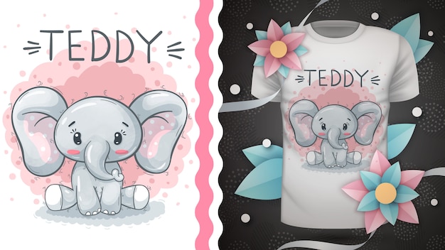 Vector teddy elephant - idea for print t-shirt.