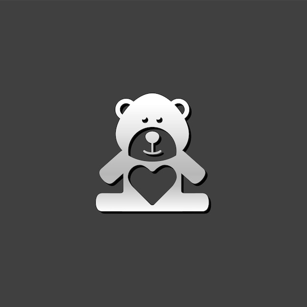 Teddy holding heart shape icon in metallic grey color styleValentine love present