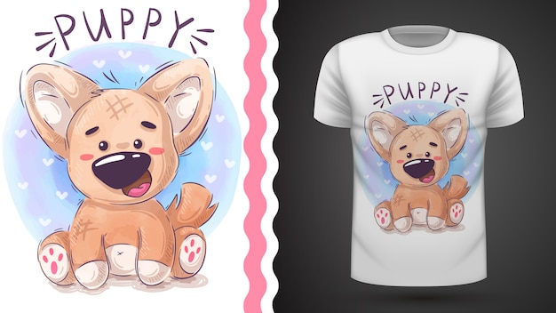 Tシャツのデザインのテディ子犬イラスト