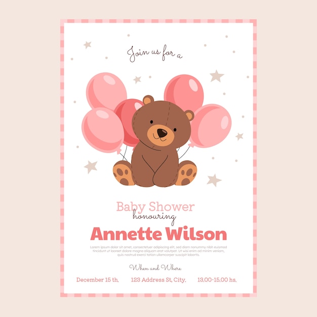 Teddybeer baby shower uitnodiging sjabloon