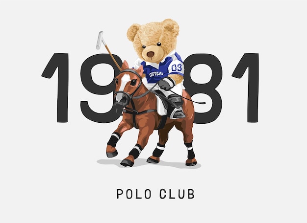 Vector teddybeer rijden paard polo club vector illustratie