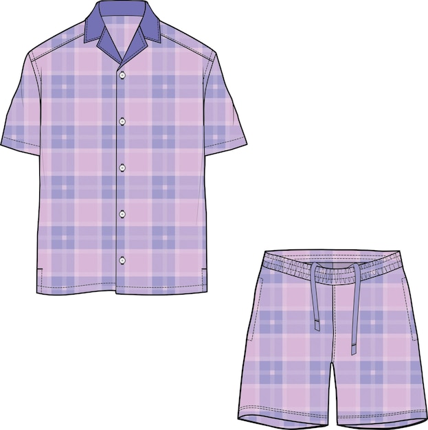 Vector tee and pajama short coordinate matching set for men and boys sleep wear vector sketch