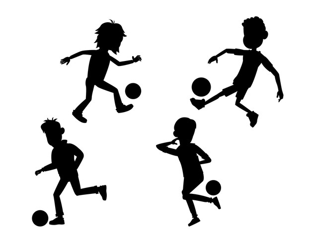 Teen boy playing football isolated vector Silhouettes