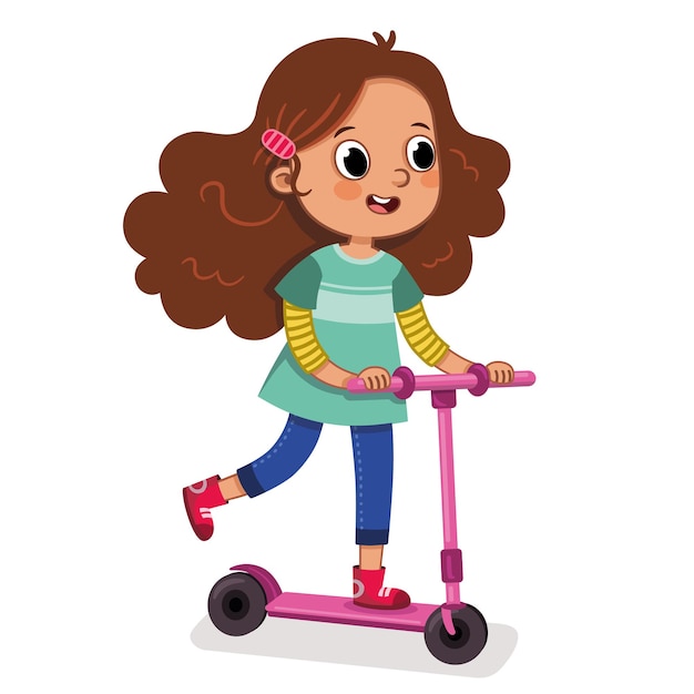 Teen girl on a scooter riding vector illustration