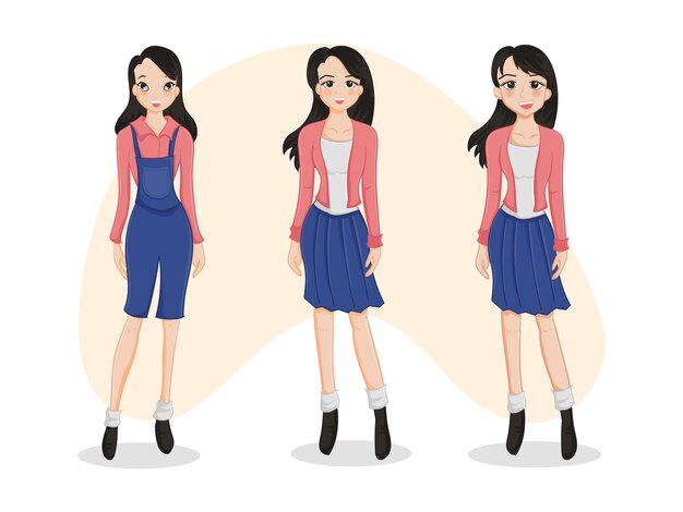 Vector teen girls with school uniform
