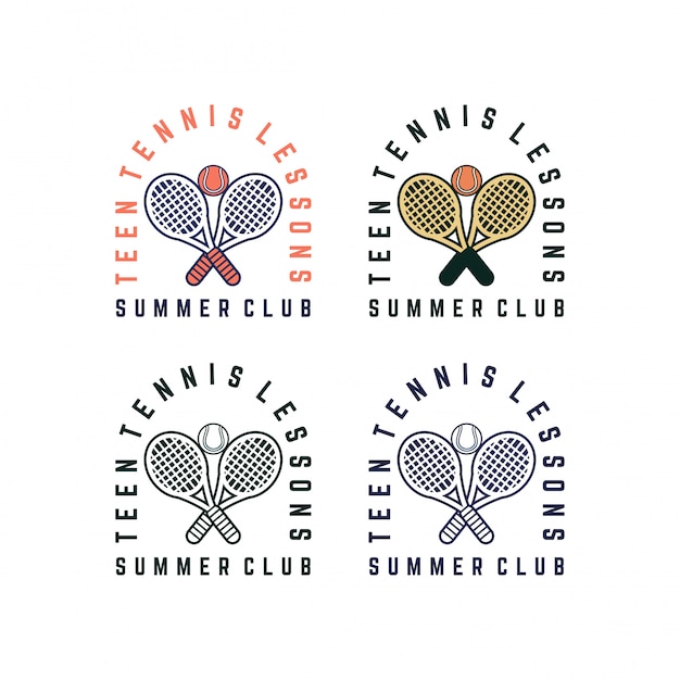 Vector teen tennis lessen zomer club logo sjabloon