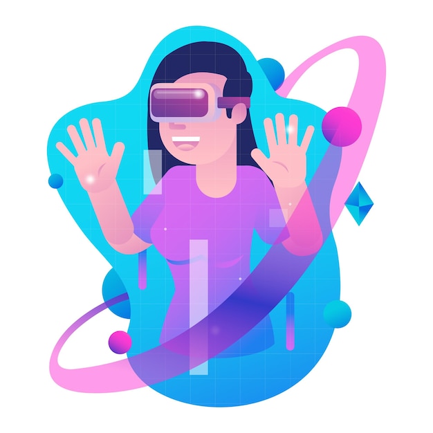 A teenage girl is accessing virtual reality in the metaverse