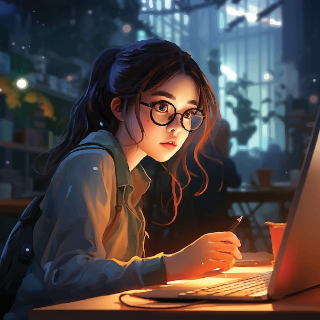 Vector a teenage girl is studying alone illustration