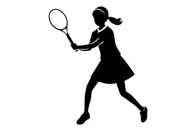 ティーンエイジャーの女の子がテニスをしている黒いシルエット
