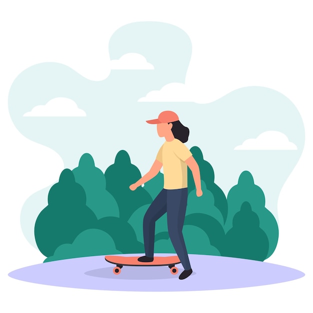 Teenage street skateboard wearing cap vector icon design,\
weekly holiday activity symbol, week rest