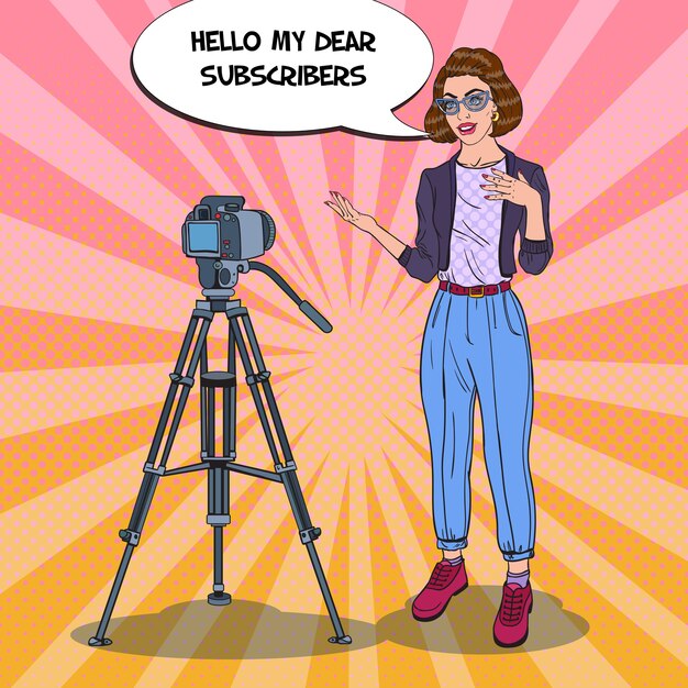 Vector teenager blogger recording video