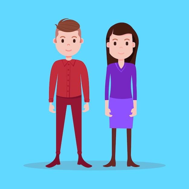 Vector teenager boy girl character serious male female on blue background full length flat person