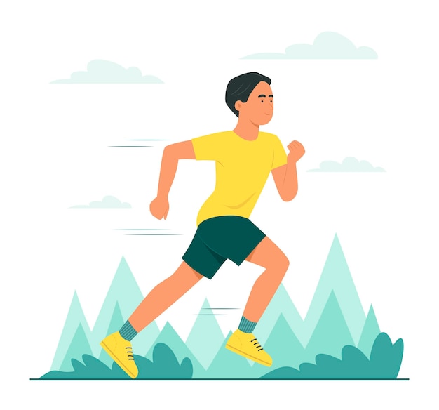 Vector teenager boy practice running outdoor