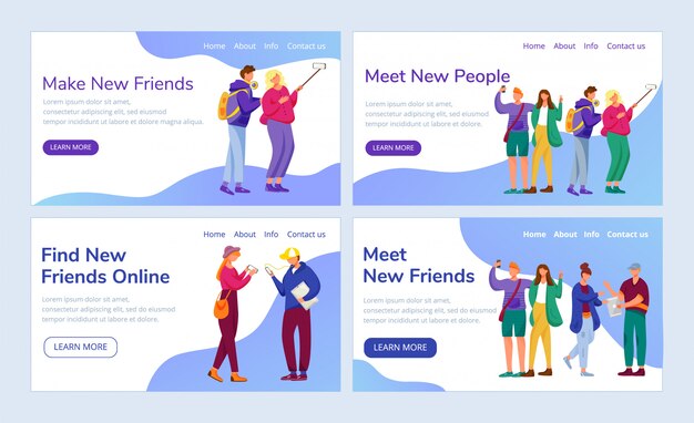 Teenager culture landing page vector template set.