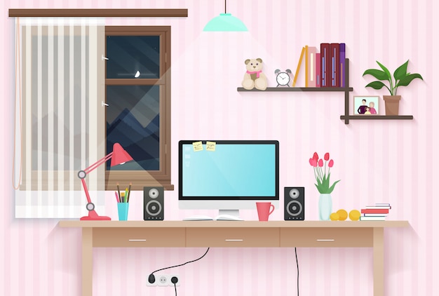 Vector teenager female room workplace