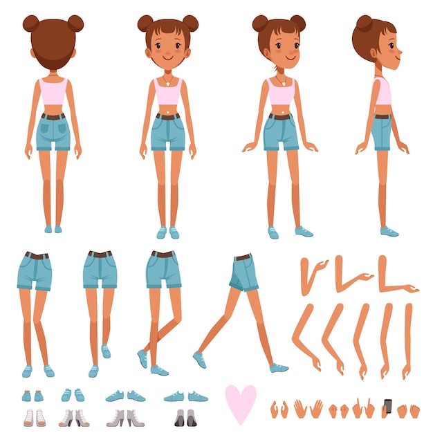 Vector teenager girl character constructor, creation set