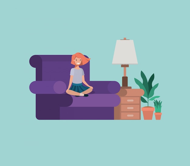 Teenager girl sitting in livingroom