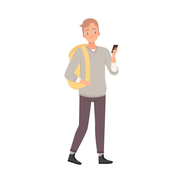 Teenager Male With Palms In Pockets Flat Vector Illustration