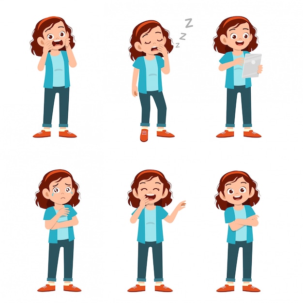 Teenager with many gesture expressions