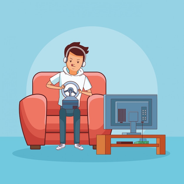 Vector teenager with videogame cartoon