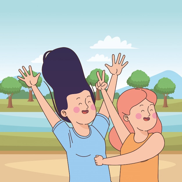 Teenagers friends smiling and having fun cartoon