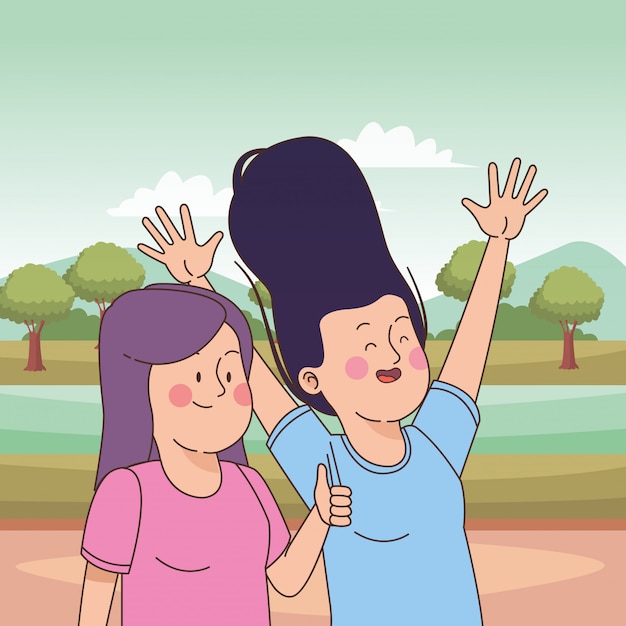 Teenagers friends smiling and having fun cartoon