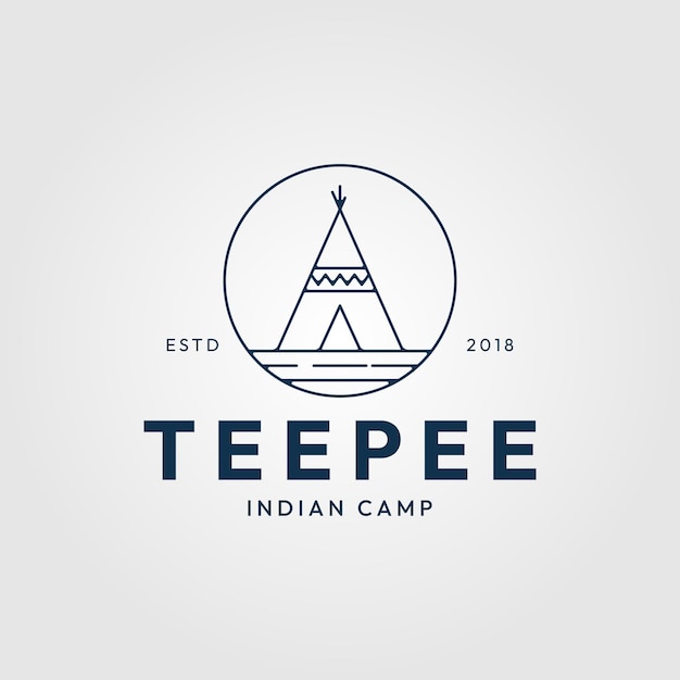 Teepee indian camp line art logo minimalist icon and symbol with emblem vector illustration design