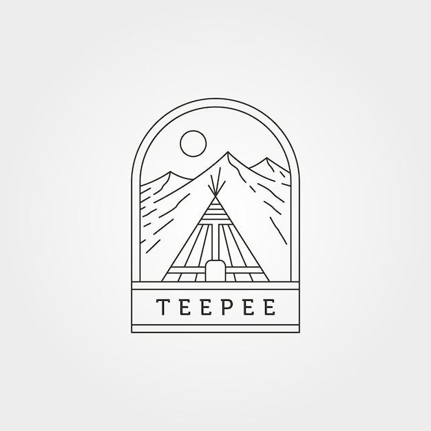 Teepee logo vector symbol with mountain background illustration design line art style