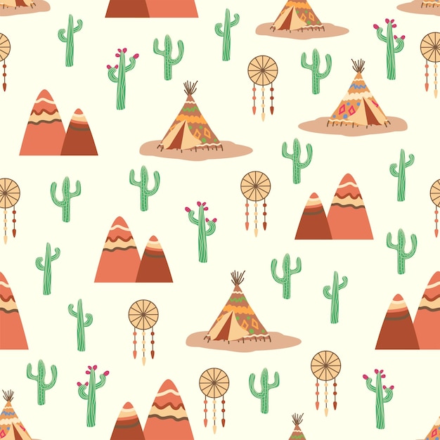 천막 패턴 Wigwam 아메리카 원주민 여름 텐트 그림 인디언 배경 패턴