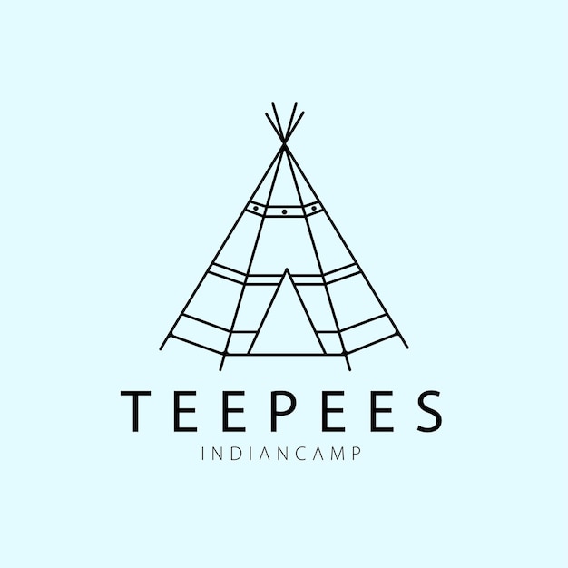 Vettore teepees indian camp line art logo icona e simbolo disegno di illustrazione vettoriale