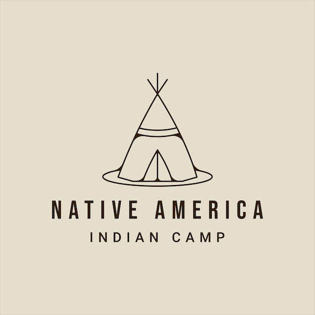 Vettore teepees indian line art logo vettoriale semplice illustrazione modello icona graphic design campo tradizionale segno o simbolo per il concetto di avventura e voglia di viaggiare