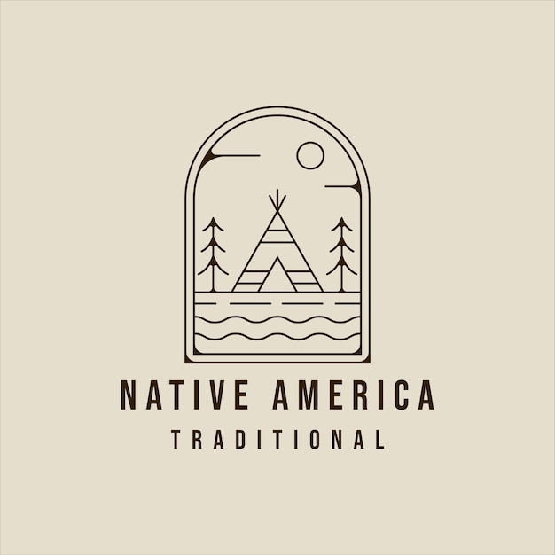 Teepees indian line art logo vector simple minimalist illustration template icon graphic design traditional indian camp sign or symbol for adventure and wanderlust with badge emblem concept