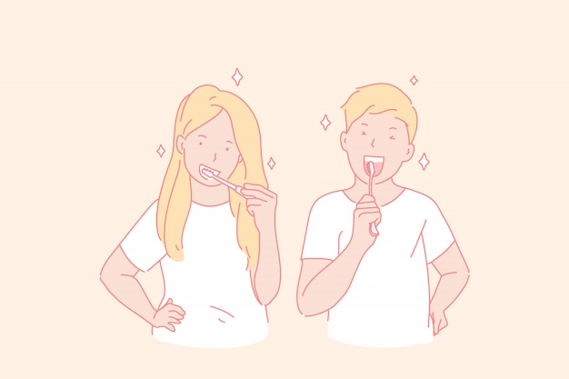 Чистка зубов, иллюстрация здоровой привычки