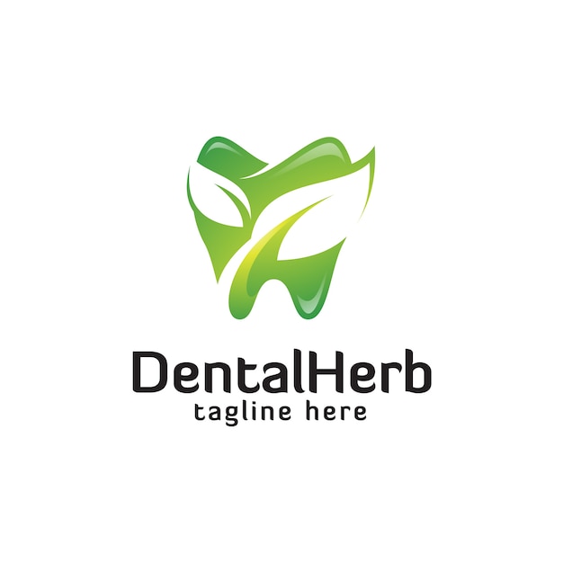 Teeth dental and green leaf logo