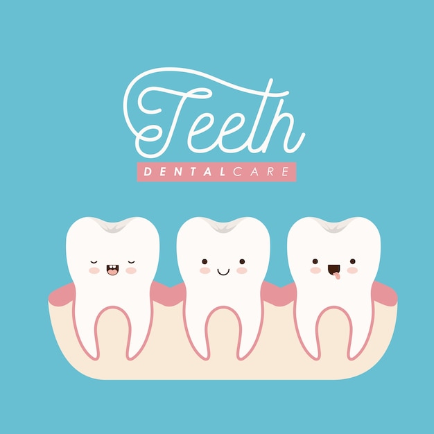 teeth in gum dental care kawaii set 