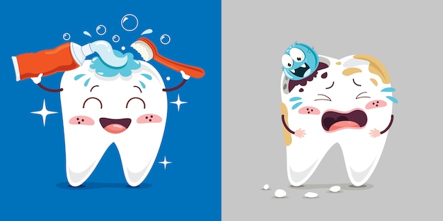 Vector teeth health care concept with cartoon characters