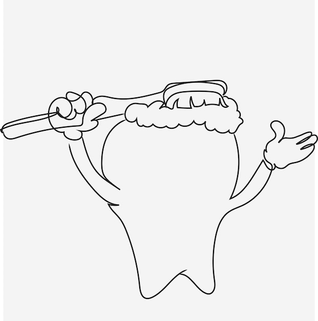 Teeth Line Art, Dentist Outline Drawing, Dental Cleaning Toothpaste, Illustration Vector, Sketch