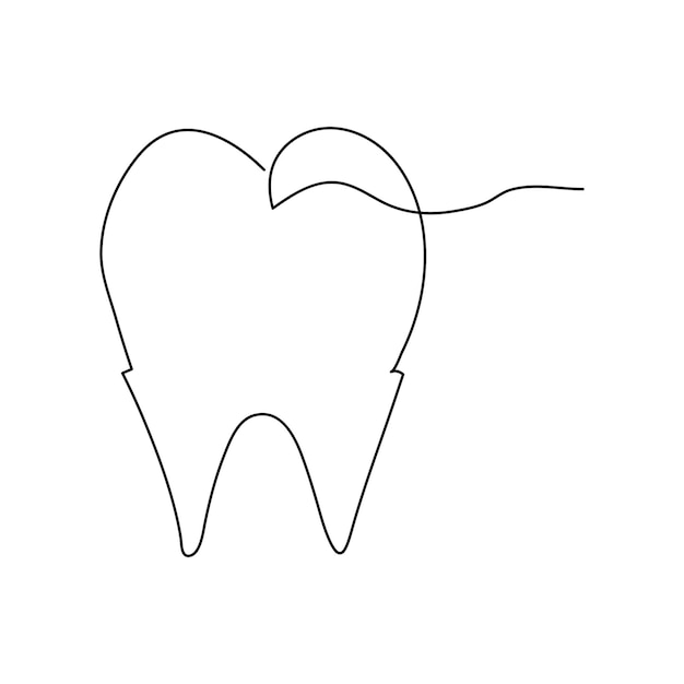 Vector teeth one line continuous outline vector art drawing and simple one line teeth minimalist design