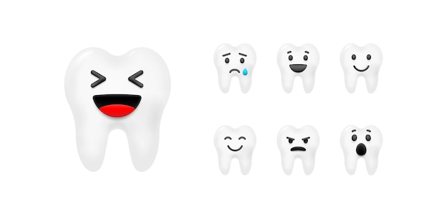 Vector teeth set with emoji smile