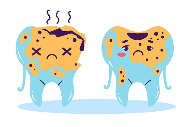 Set isolato di cavità dentale pulita di denti illustrazione di progettazione grafica vettoriale