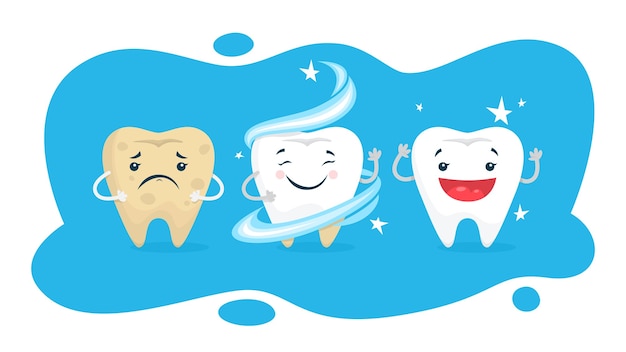 Teeth whitening concept. Tooth become white in dental clinic. Protection and treatment concept.   illustration