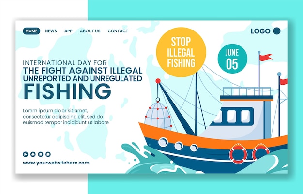 Tegen illegale visserij Sociale media landingspagina cartoon sjablonen achtergrond illustratie