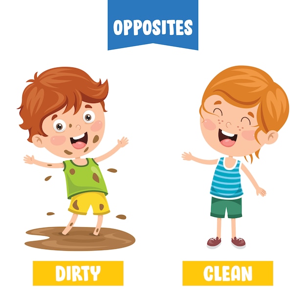 Tegenover Adjectieven Met Cartoon Tekeningen