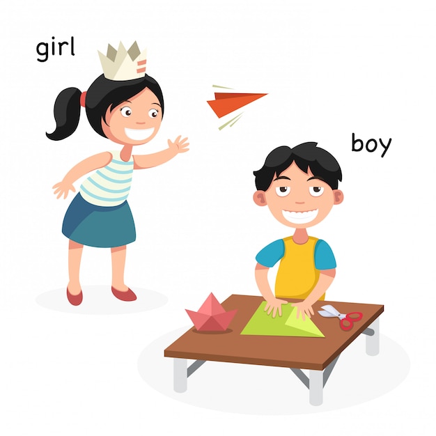 Tegenover jongen en meisje vectorillustratie